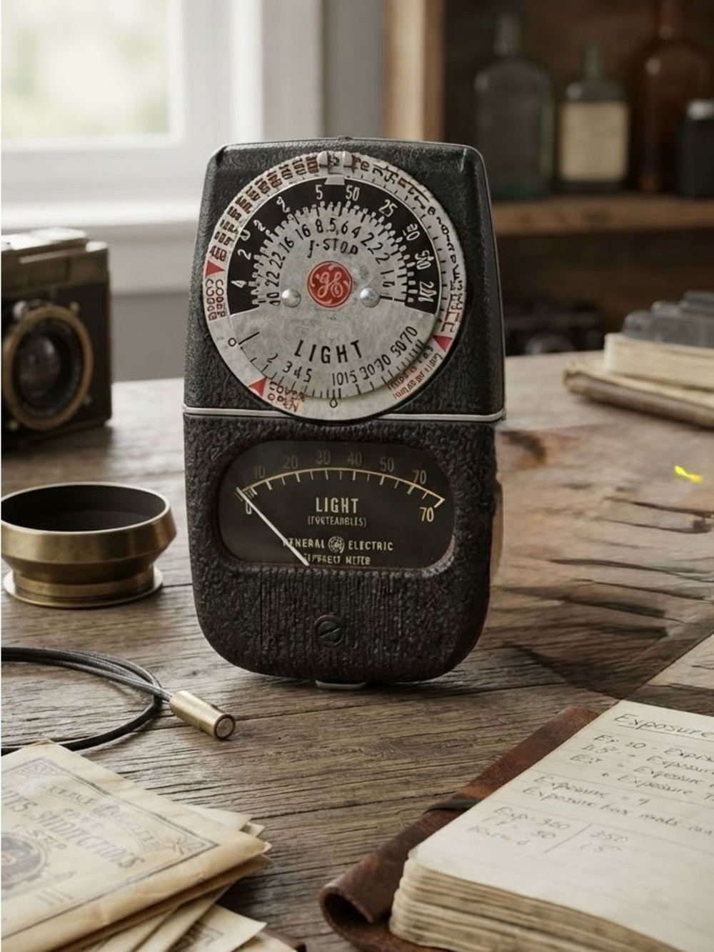 Vintage General Electric (GE) Type DW-68 light exposure meter for photography.